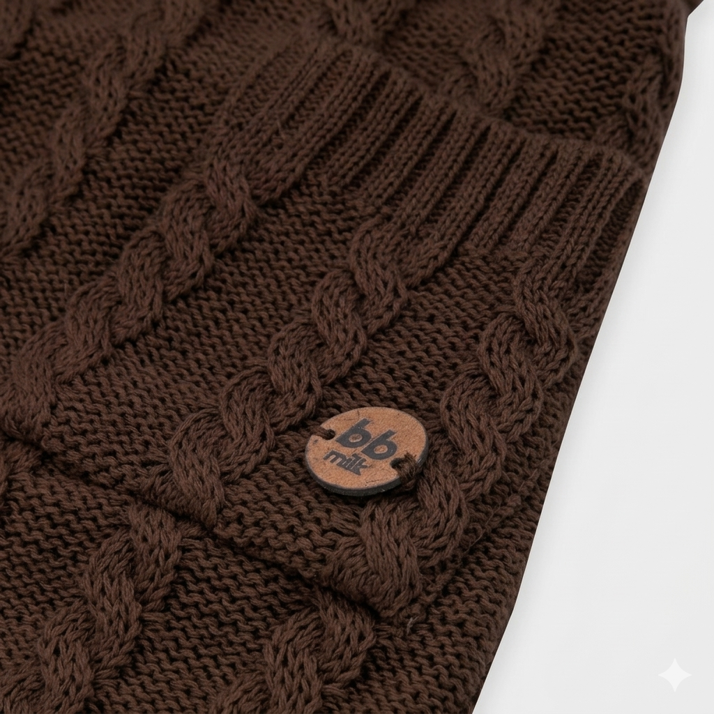 Jardineira Tricot Trança - Marrom