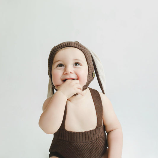 Touca Orelhinha de Coelho Tricô - Chocolate