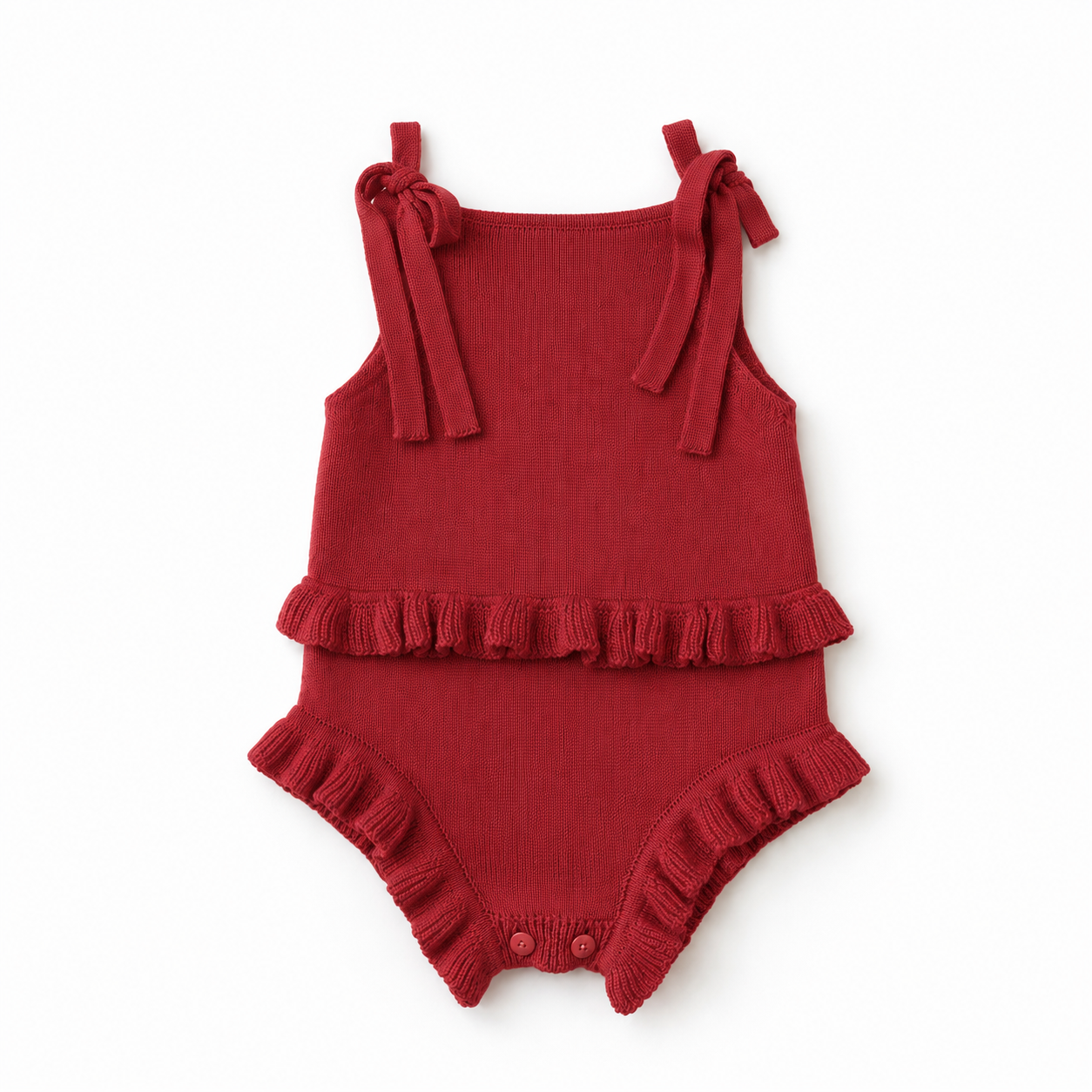 Body Romper Bebê Tricô Vermelho Natal com Babados