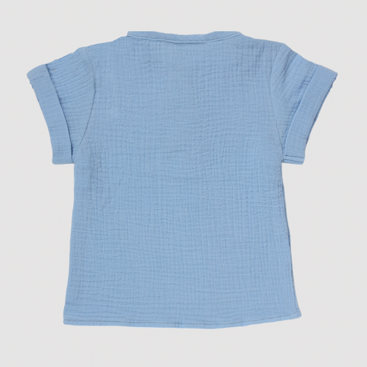 Camisa Menino em Gaze Azul - Bebê e Infantil
