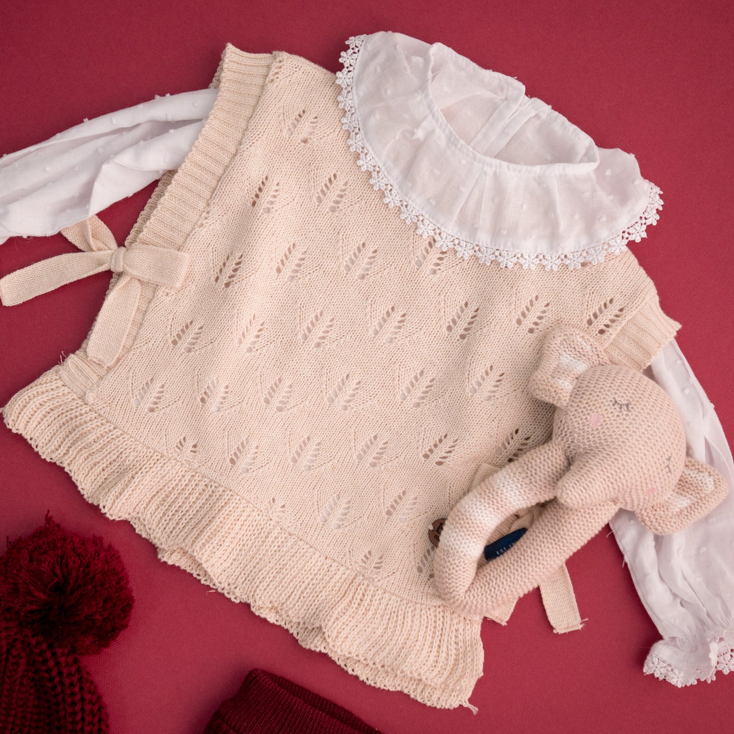 Colete rendado em Tricot - Areia
