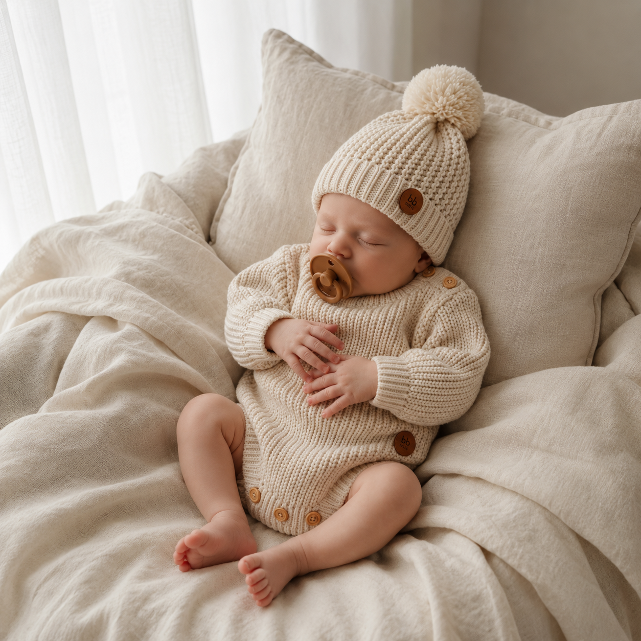 Touca Infantil em Tricot Premium - Areia