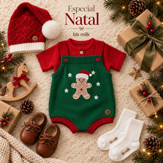Romper Tricot Bolacha de Natal - Unissex, Bebê e Infantil
