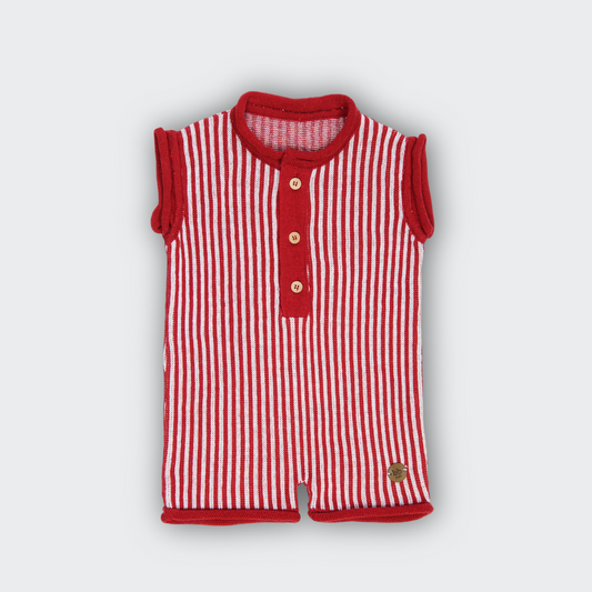 Macacão em Tricot Vermelho e Branco - Bebê e Infantil