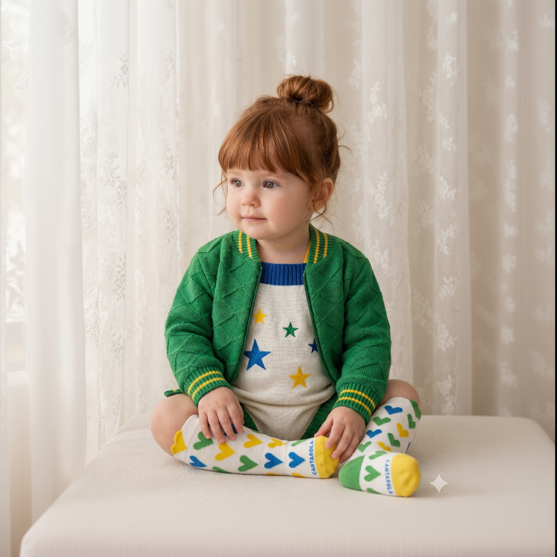 Romper Tricot Bordado Estrelas - Unissex, Bebê e Infantil