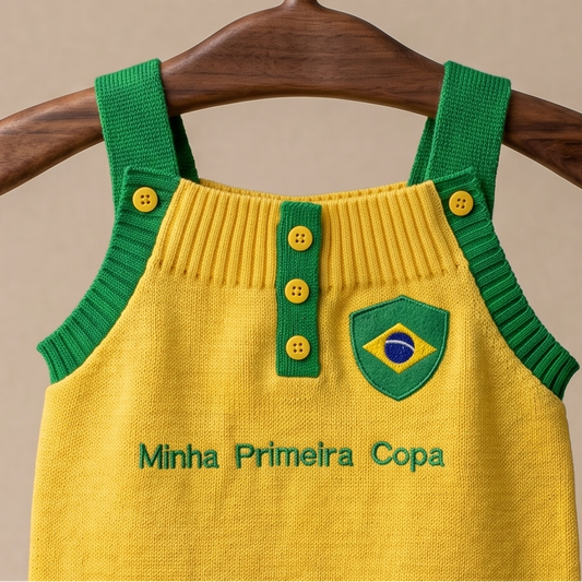 Romper Tricot Bandeira Brasil - Unissex, Bebê e Infantil