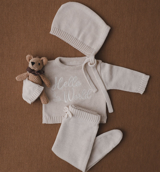 Conjunto - Saída Maternidade Tricot - AREIA