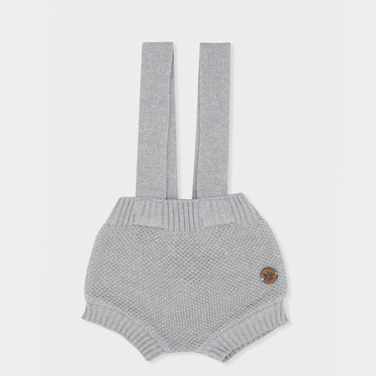 Shorts Suspensório Tricô Coelhinho Cinza