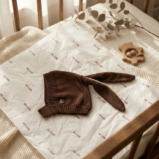 Touca Orelhinha de Coelho Tricô - Chocolate