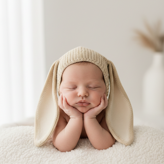 Touca Orelhinha de Coelho Tricô - Areia