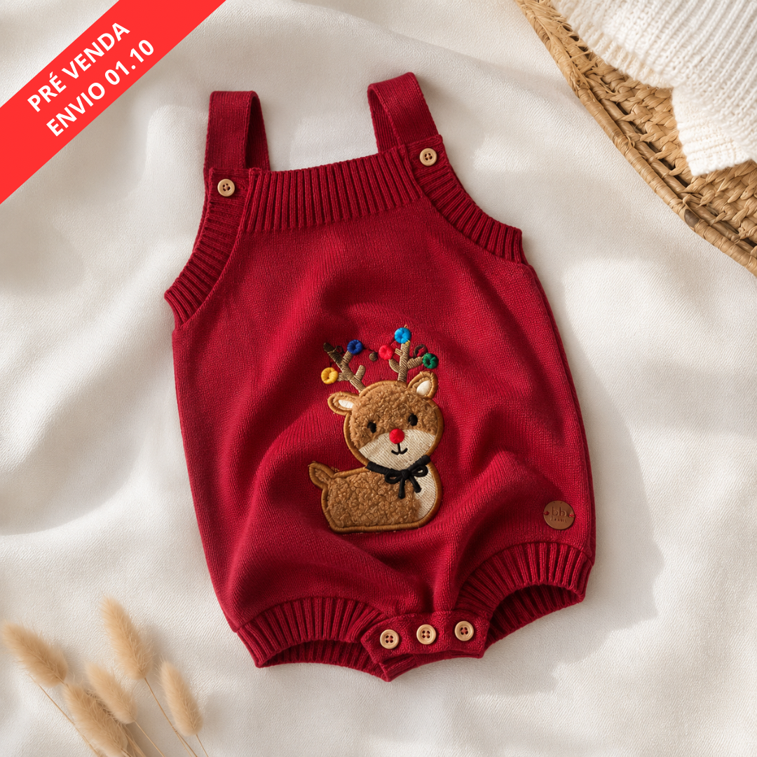 Romper de Tricô Infantil Rena Pisca-Pisca