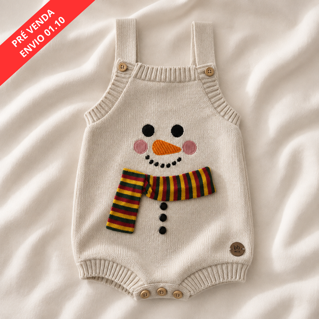 Romper de Tricô Infantil Boneco de Neve de Natal