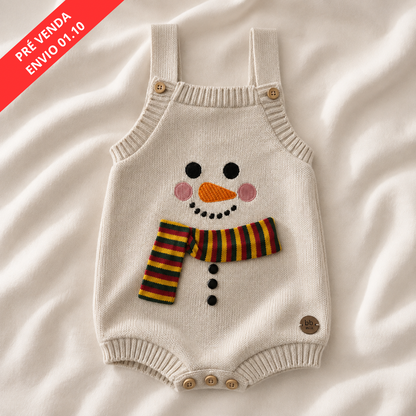 Romper de Tricô Infantil Boneco de Neve de Natal