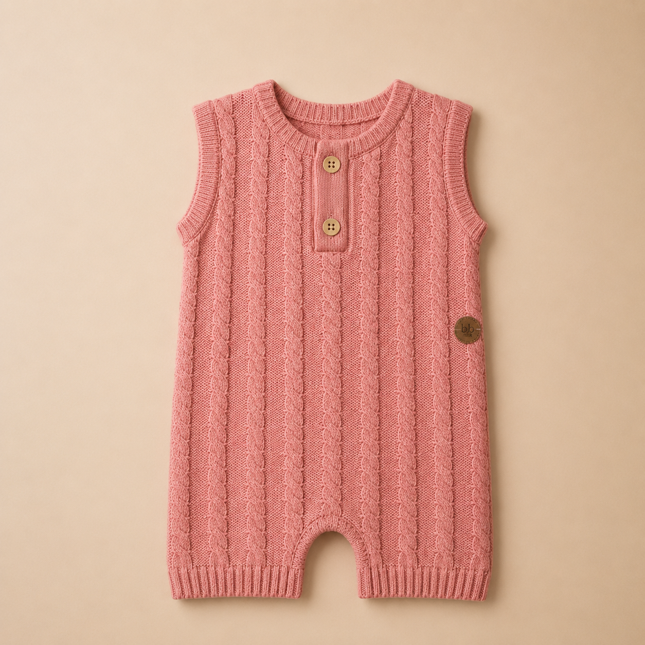 Jardineira Curta em Tricot Rosa -  Bebê e Infantil