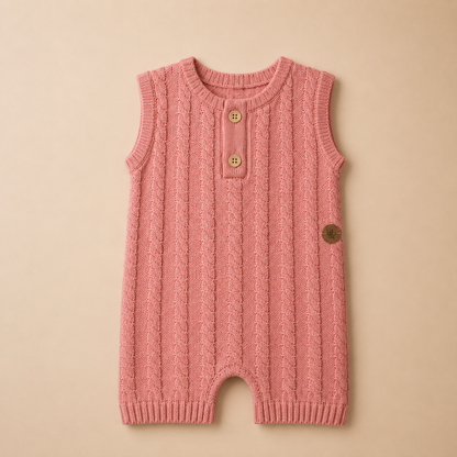 Jardineira Curta em Tricot Rosa -  Bebê e Infantil