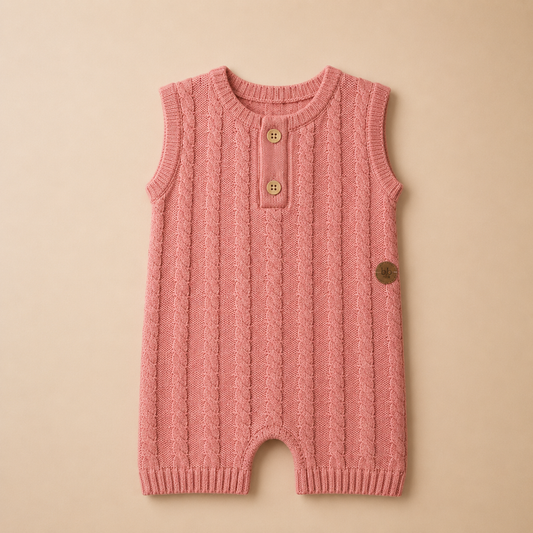 Jardineira Curta em Tricot Rosa -  Bebê e Infantil