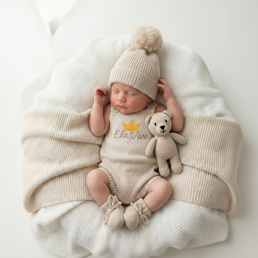 Romper Tricot Bordado Ele Vive - Areia