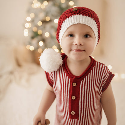 Macacão em Tricot Vermelho e Branco -  Bebê e Infantil
