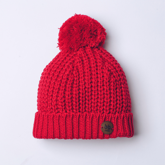 Touca Tricot Pompom Vermelha
