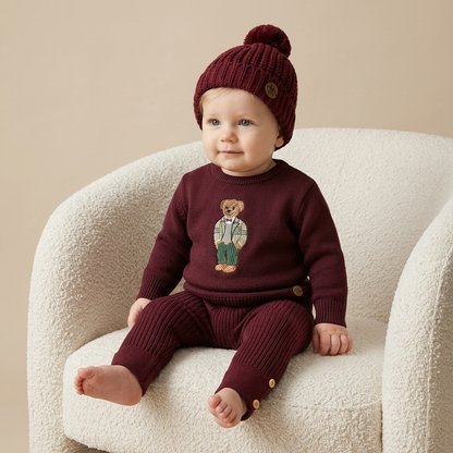 Suéter Infantil Tricô Vinho Bordado Urso