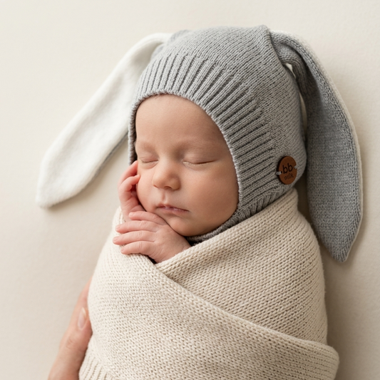 Touca Orelhinha de Coelho Tricô - Cinza