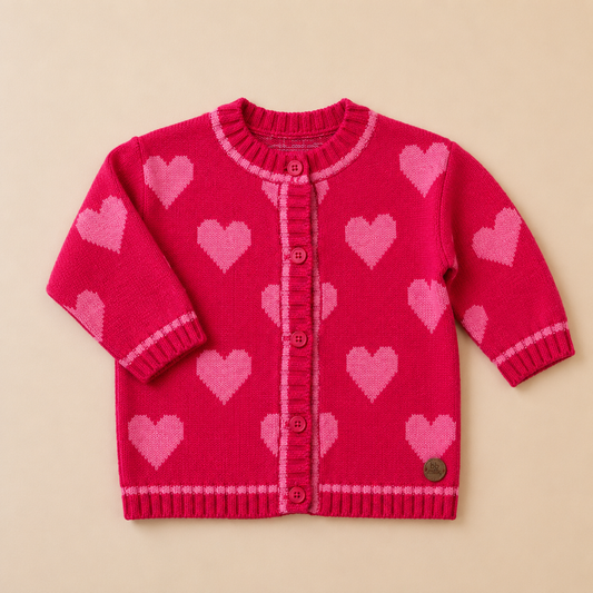 Casaco Tricot Coração Pink – Bebê e Infantil