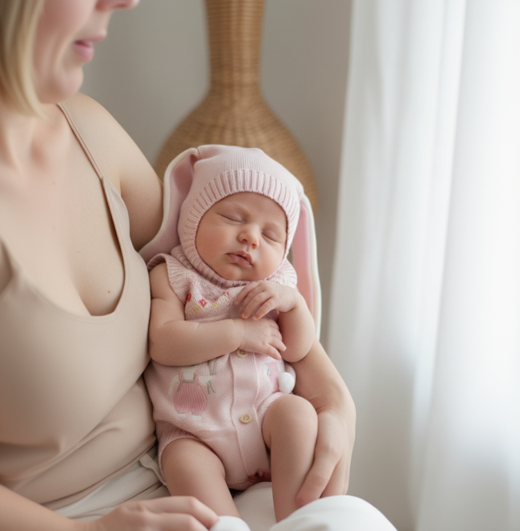 Touca Orelhinha de Coelho Tricô - Rosa