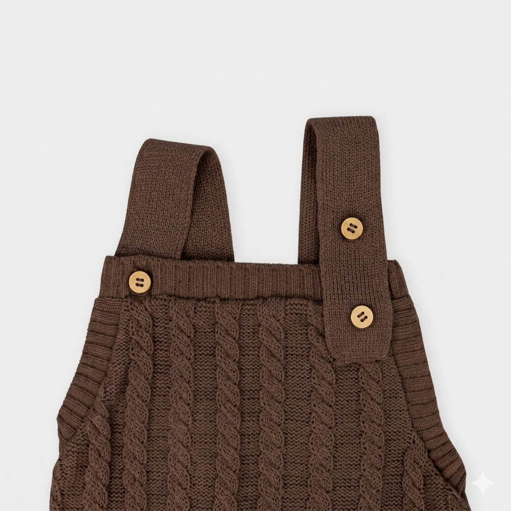 Jardineira Tricot Trança - Marrom