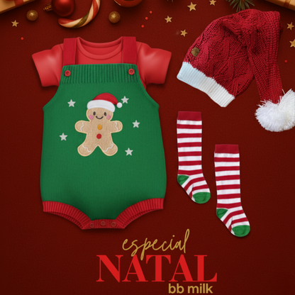 Romper Tricot Bolacha de Natal - Unissex, Bebê e Infantil