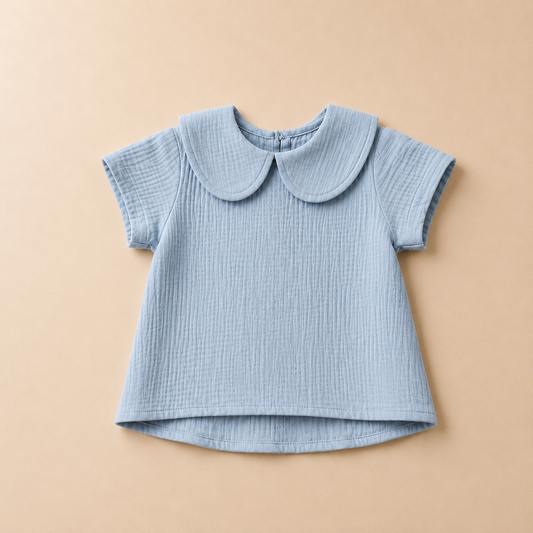 Bata Menina em Gaze Azul - Bebê e Infantil