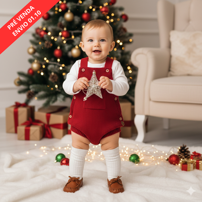 Romper em Tricot Canelado Vermelho -  Bebê e Infantil