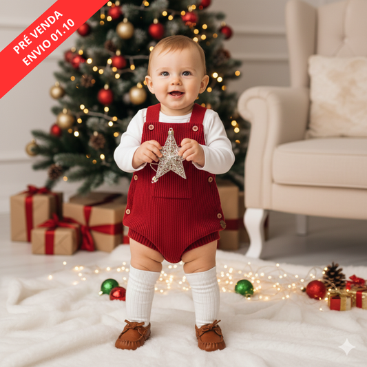 Romper em Tricot Canelado Vermelho -  Bebê e Infantil
