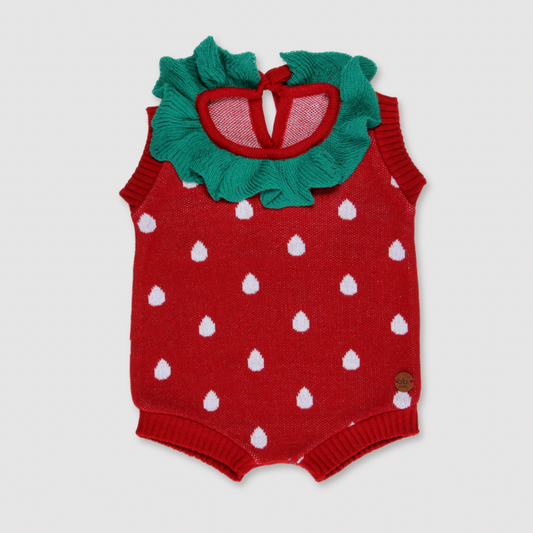 Romper Tricot Morango - Unissex, Bebê e Infantil