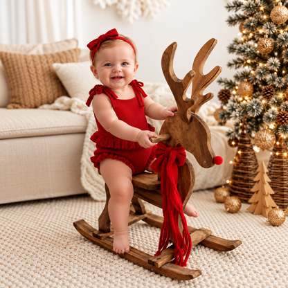 Body Romper Bebê Tricô Vermelho Natal com Babados