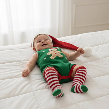 Romper Tricot Bolacha de Natal - Unissex, Bebê e Infantil