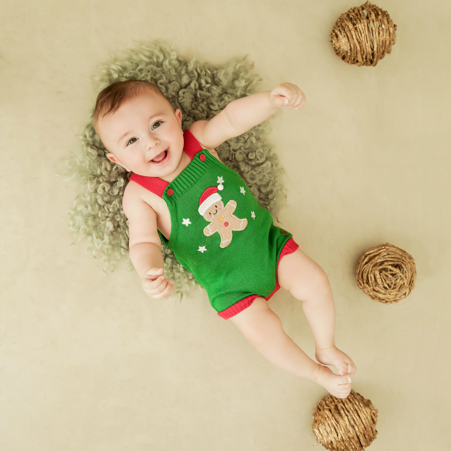 Romper Tricot Bolacha de Natal - Unissex, Bebê e Infantil