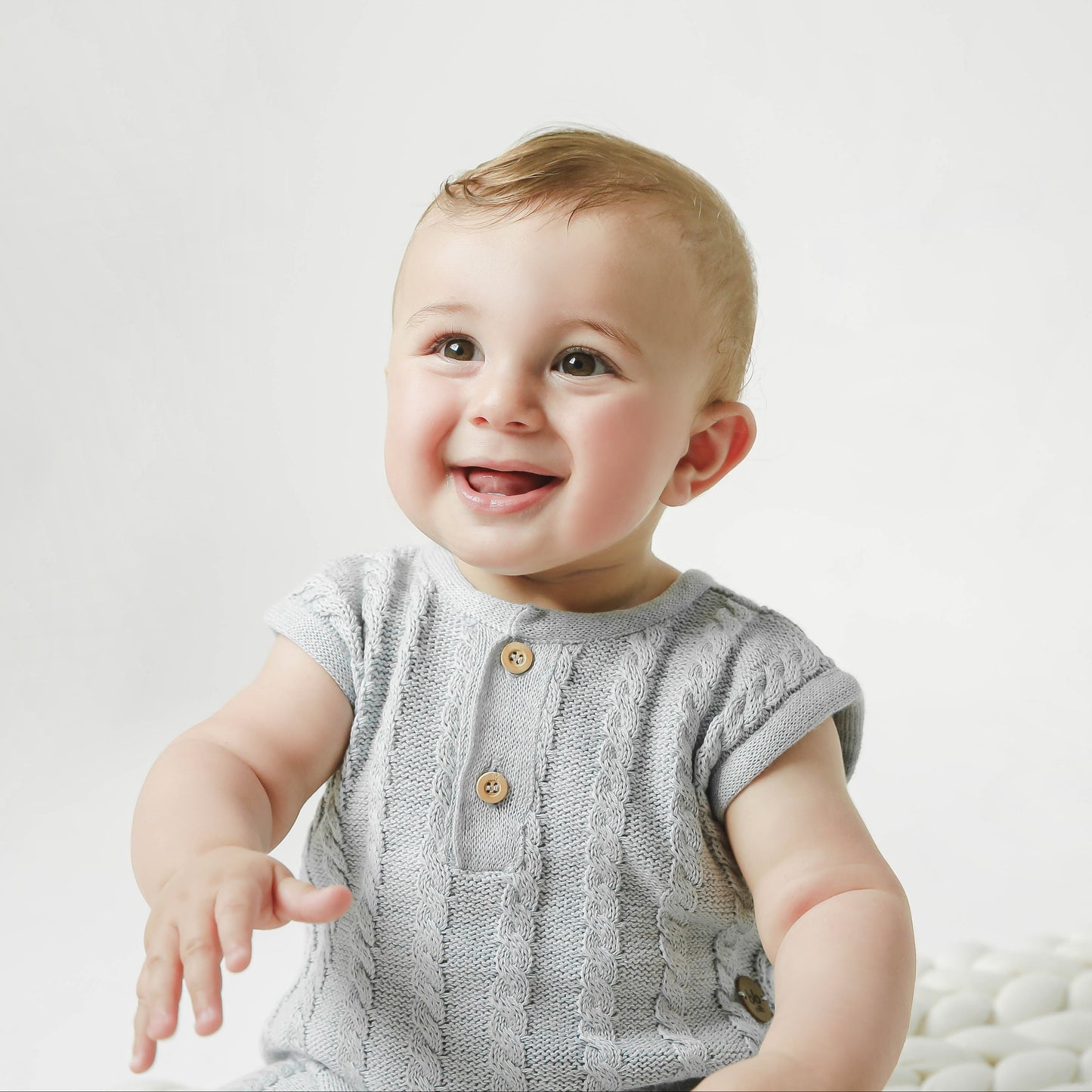 Jardineira Curta em Tricot Azul -  Bebê e Infantil