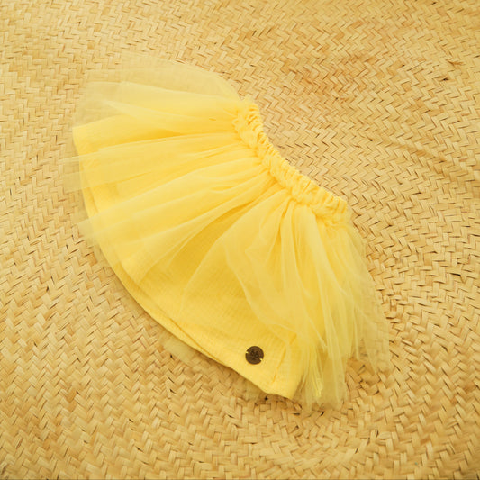 Saia de Tule com Forro em Gaze - Amarelo Manteiga