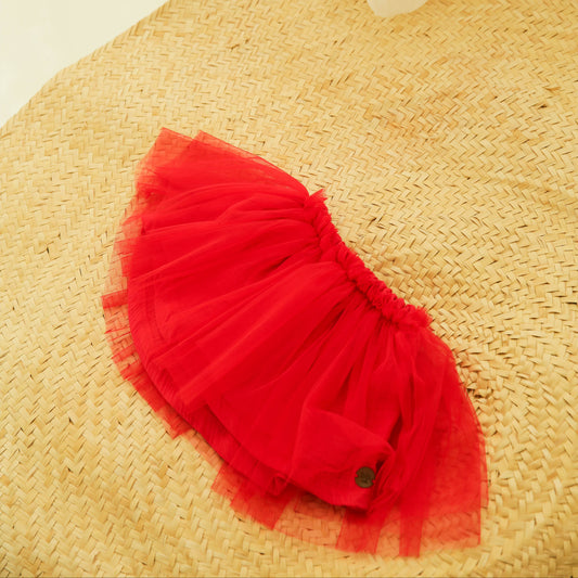 Saia de Tule com Forro em Gaze – Vermelha
