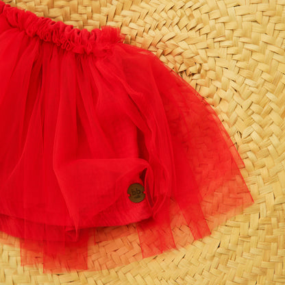 Saia de Tule com Forro em Gaze – Vermelha