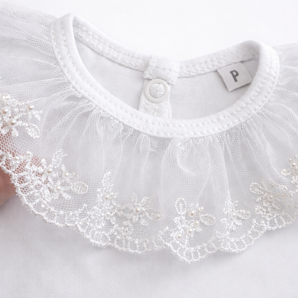 Body Bebê Menina Renda Com Pérolas