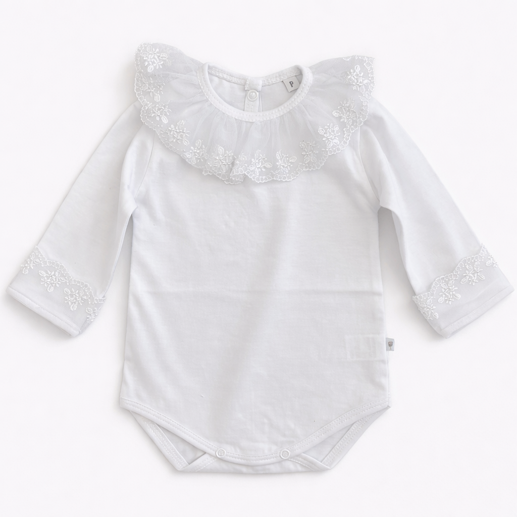 Body Bebê Menina Renda Com Pérolas