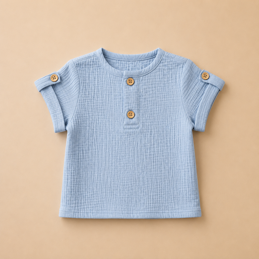 Camisa Menino em Gaze Azul - Bebê e Infantil
