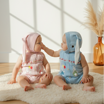 Touca Orelhinha de Coelho Tricô - Rosa