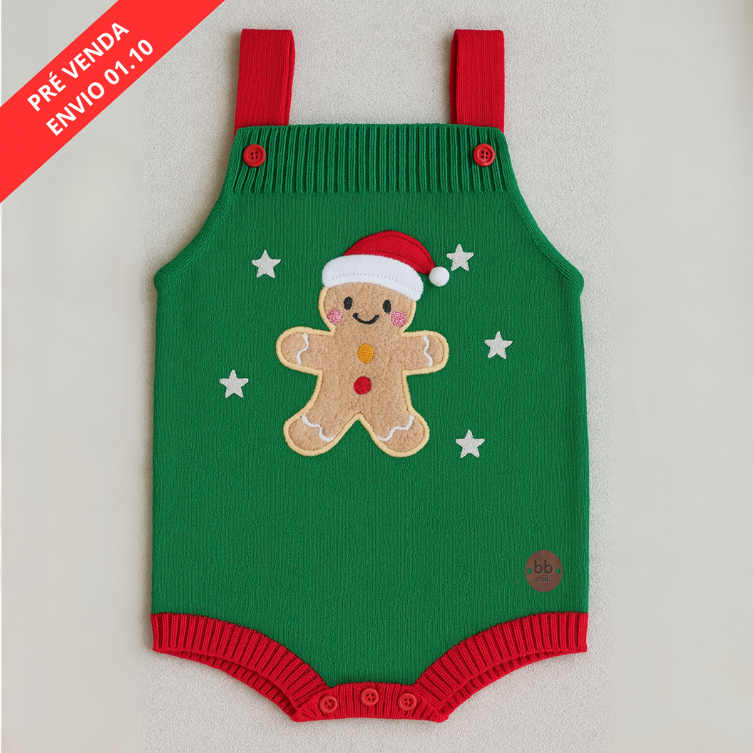 Romper Tricot Bolacha de Natal - Unissex, Bebê e Infantil