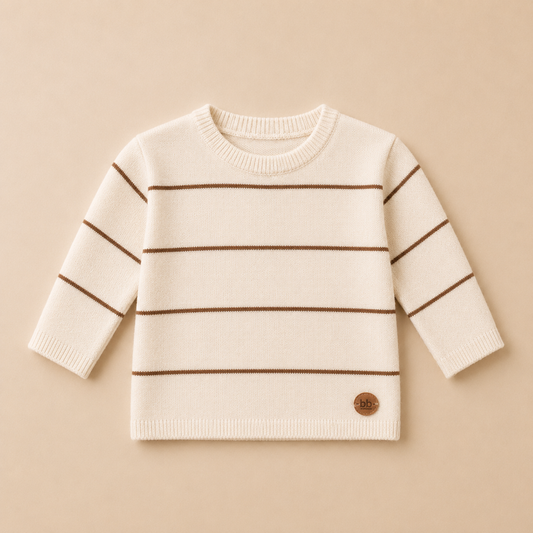 Suéter em Tricot Areia com Listras Marrom