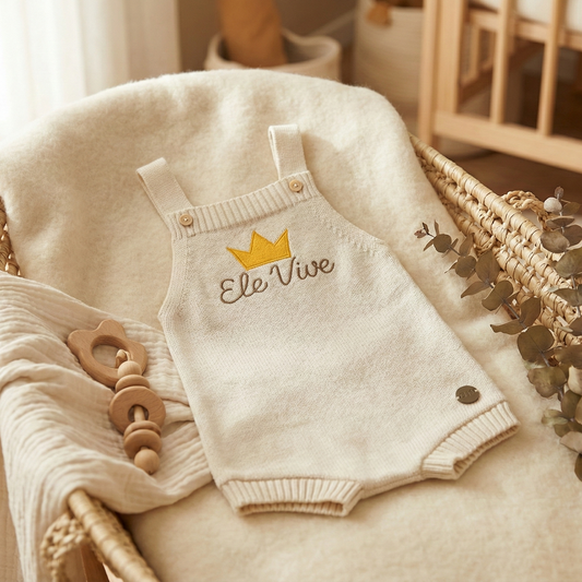 Romper Tricot Bordado Ele Vive - Areia