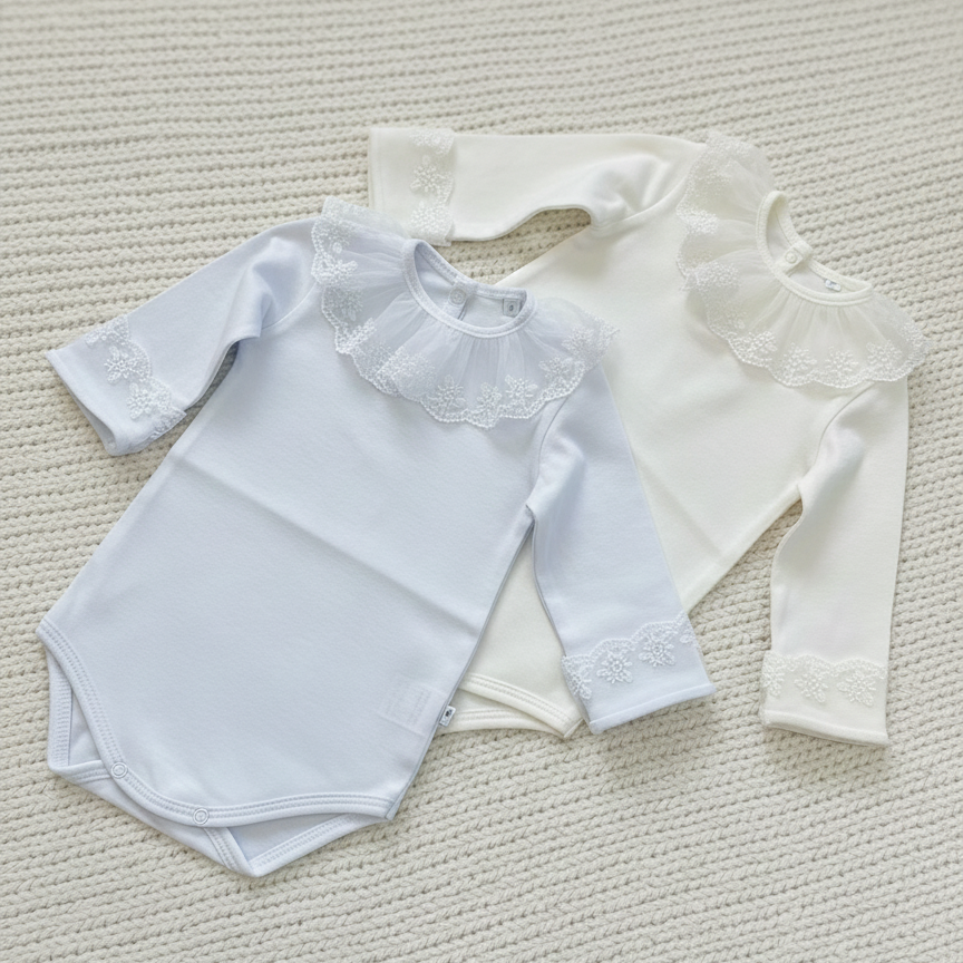 Body Bebê Menina Renda Com Pérolas