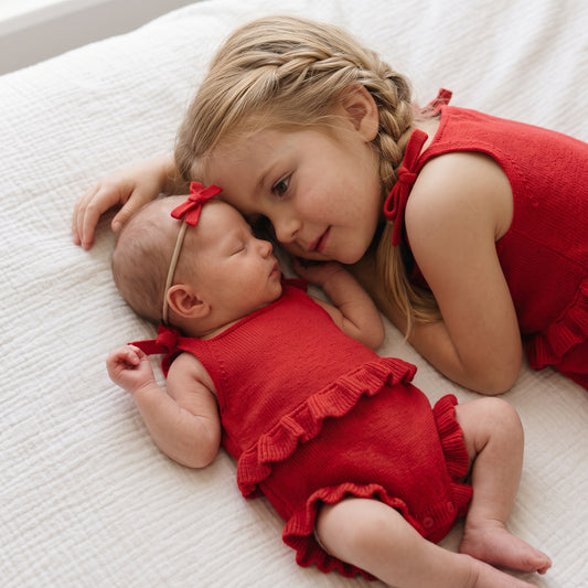 Body Romper Bebê Tricô Vermelho Natal com Babados