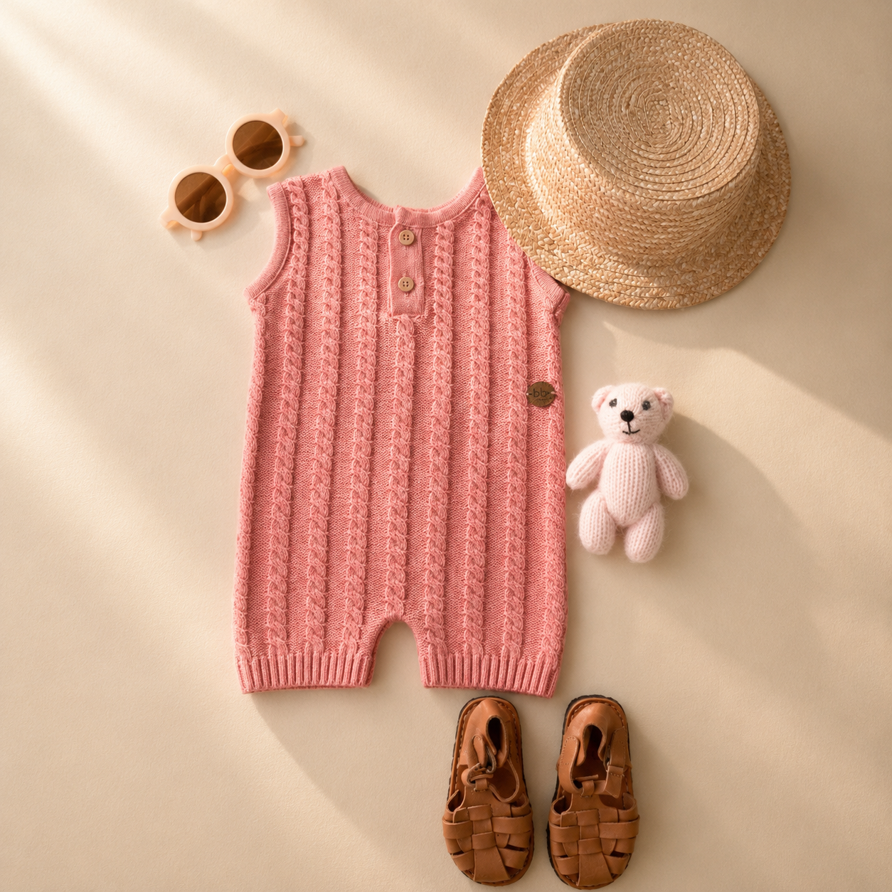 Jardineira Curta em Tricot Rosa -  Bebê e Infantil